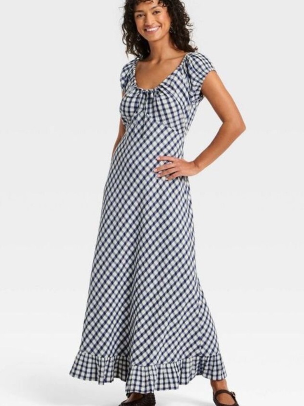 Navy Gingham Short Sleeve Maxi Sundress - Universal Thread - NWT